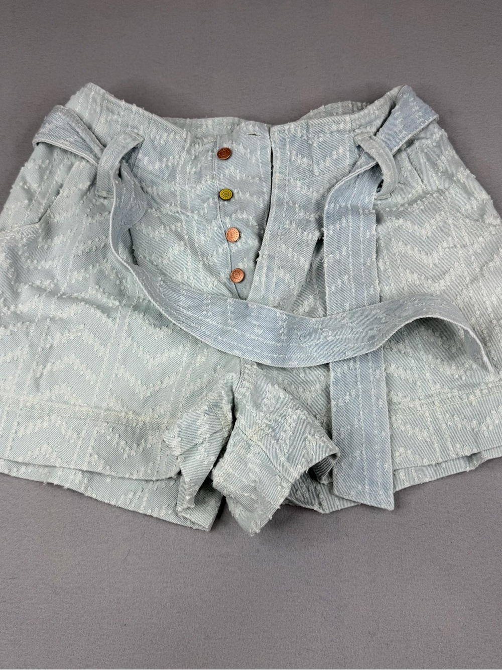 Happy Nature Textured Belted Denim Shorts High Rise Button Fly Women’s 6